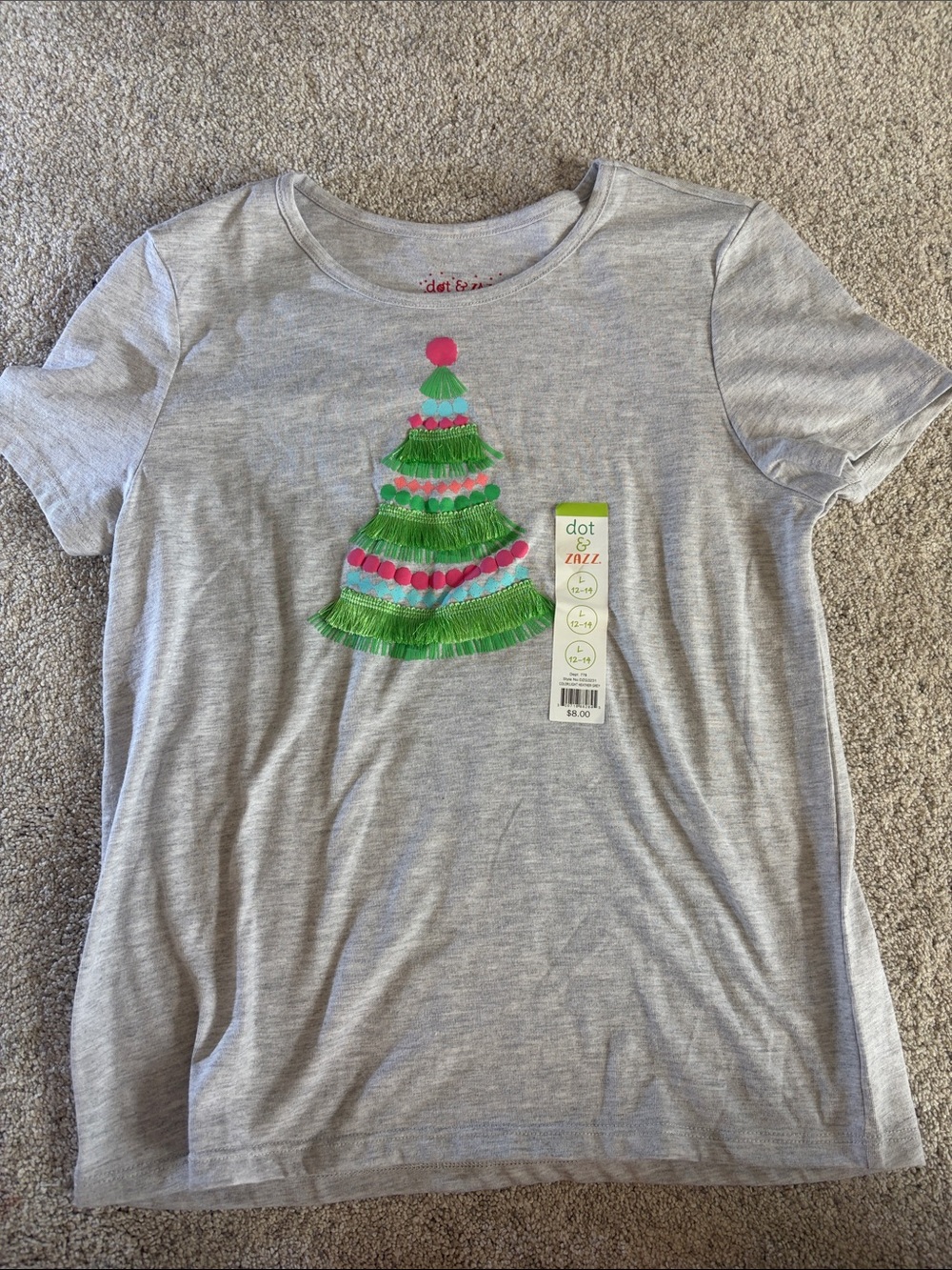 Girls' Gray Tee with Green & Pink Tree